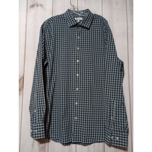 Peter Millar Shirt Men's Extra Large Summer Comfort Green Navy Button Front Long - Picture 1 of 8